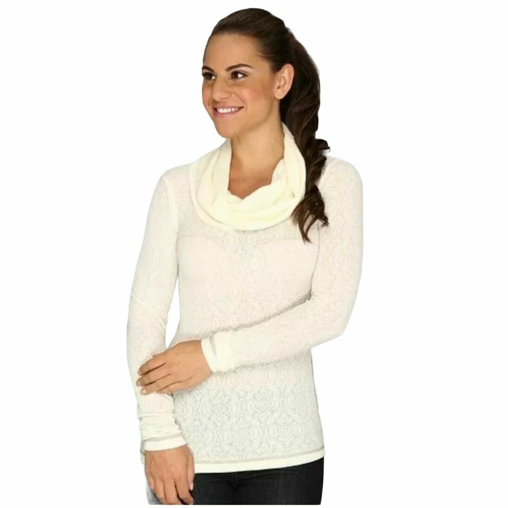 prAna Size XS Isabel Ivory Long Sleeve Cowl Neck Thermal Burnout Top NEW Fall